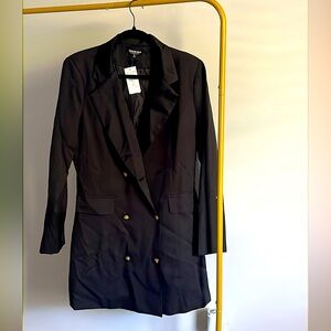 Fashion Nova black mini double-breasted blazer dress with faux satin lapels